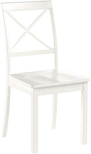 East West Furniture BOC-WHI-W Boston Dining Room Chairs - Cross Back Solid Wood Seat Chairs, Set of 2, Linen White