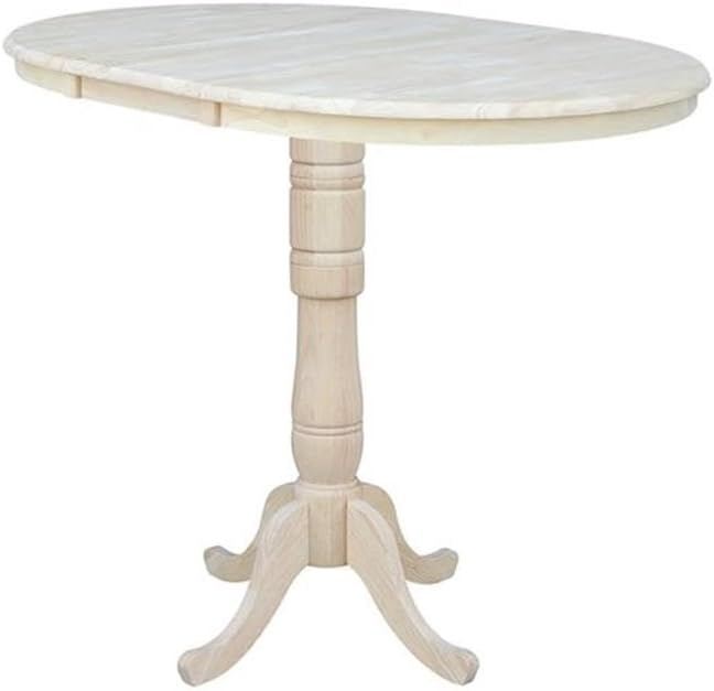 IC INTERNATIONAL CONCEPTS 36" Round Top Pedestal Table with 12" Leaf - Dining Counter or Bar Height