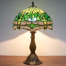 WERFACTORY Tiffany Lamp Green Stained Glass Bedside Table Lamp Dragonfly Style Desk Reading Light 12X12X18 Inches Decor Bedroom Living Room Home Office S459 Series