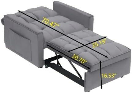 Sleeper Chair, Pull Out Chair Sleeper with Adjustable Back & Pocket, Convertible Chairs Bed Sleepers for Adults, 3 in 1 Sofa Bed Chairs for Small Spaces, Living Room, Gray