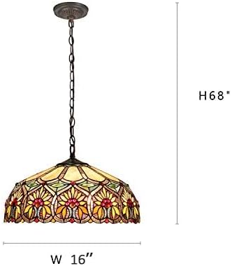 Capulina Tiffany Lamp Stained Glass Pendant Light 2-Light 16 Inches Wide Sunflower Pattern Tiffany Hanging Lamp for Dining Room Kitchen Island Home Office