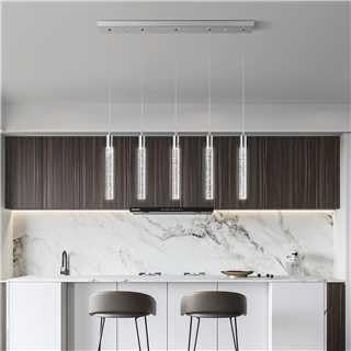 Kitchen Island Lighting Modern Light Fixture Chrome Pendant Light Dimmable LED Chrome Finish Mini Crystal Pendant Lights for Dining Room Living Room(5-Light)