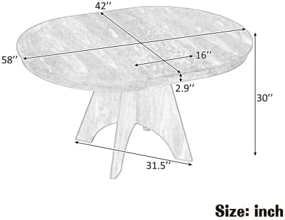 Bellemave 42"-58" Extendable Dining Table for 4-6, Farmhouse Round Kitchen Table with Removable Leaf and Crossed Legs for Kitchen, Dining Room (Natural Wood Wash)