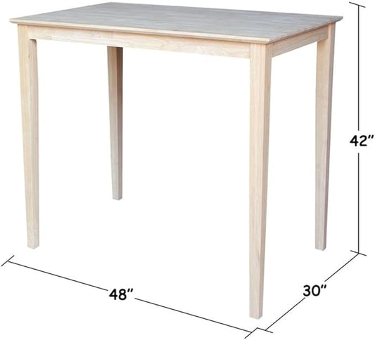 International Concepts Table Top Solid with Wood Bar Height Shaker Legs, 30 by 48-Inch, Unfinished