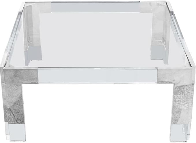 Meridian Furniture Casper Collection Modern | Contemporary Glass Top Coffee Table with Sturdy Stainless Steel and Acrylic Base, 36" W x 36" D x 16.5" H, Chrome