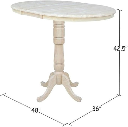 IC INTERNATIONAL CONCEPTS 36" Round Top Pedestal Table with 12" Leaf - Dining Counter or Bar Height