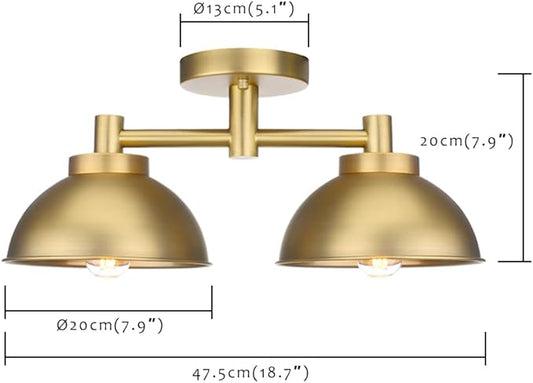 Pathson 2 Lights Ceiling Light Fixtures, Semi-Flush Mounted Vintage Ceiling Lighting Lamp with Metal Shade for Living Room Hallway Loft Kitchen Bathroom Close to Ceiling