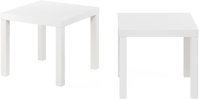 Furinno Classic Homey Square Parsons Side End Table, Set of 2, White