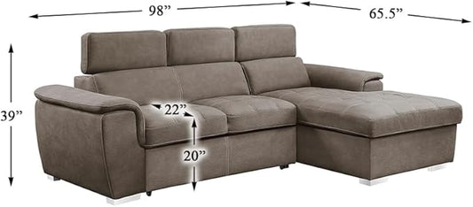 Homelegance Ferriday 98" x 66" Sectional Sleeper with Storage, Taupe