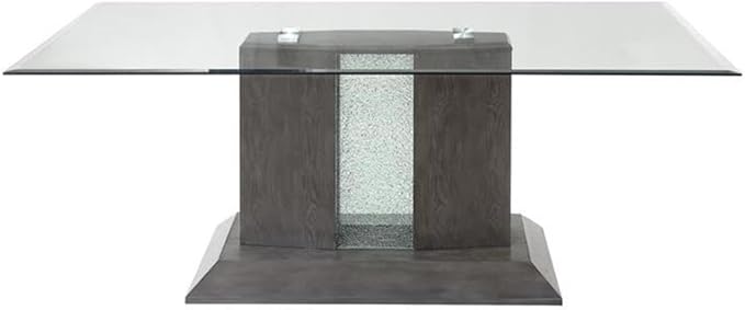 Acme Bernice Dining Table in Gray Oak & Glass Top