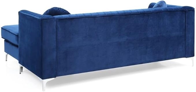 Glory Furniture Delray Velvet Sofa Chaise in Navy Blue