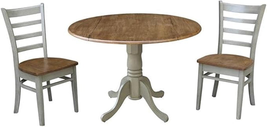 IC INTERNATIONAL CONCEPTS 42" Solid Wood Distressed Hickory/Stone Drop Leaf Table with 2 Emily Chairs