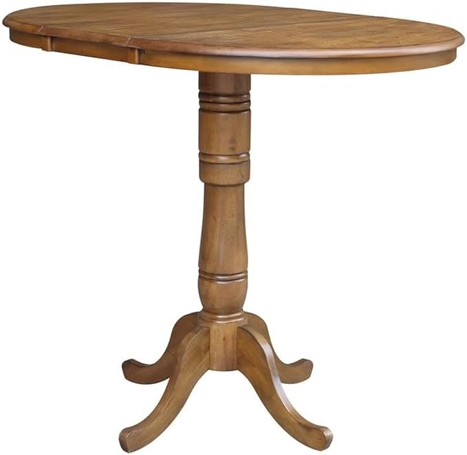 International Concepts 36" Round Top Pedestal Table with 12" Leaf-40.9" H-Dining, Counter, or Bar Height, Pecan