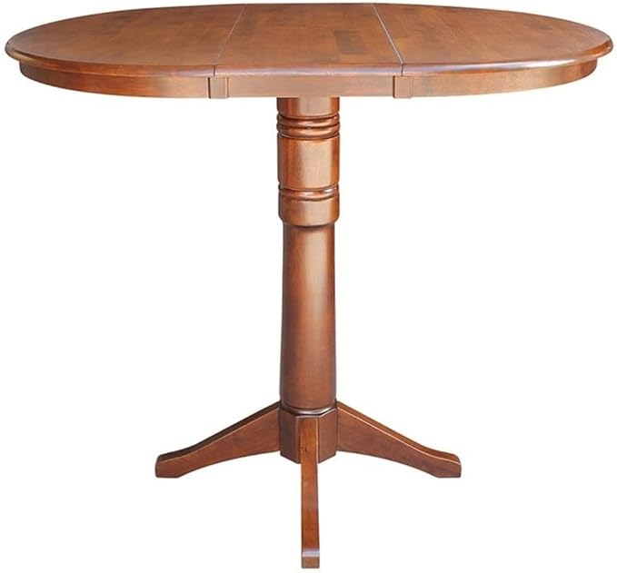 International Concepts 36" Round Top Pedestal Table with 12" Leaf-40.9" H-Dining, Counter, or Bar Height, Espresso