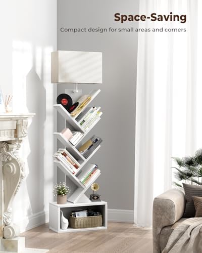 Evermagin 6 Tier Tree Bookshelf with Light, Bookcase, White