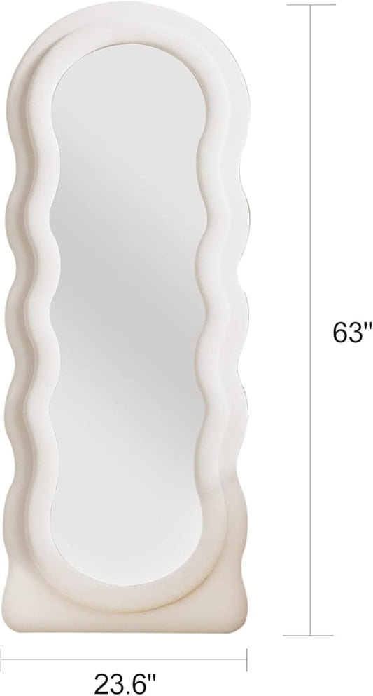 TinyTimes Full Length Mirror Floor Mirror, 63" x 24" Wavy Body Mirror, Standing Mirrors Full Length for Bedroom, Living Room, Cloakroom, Wavy Mirrors, White
