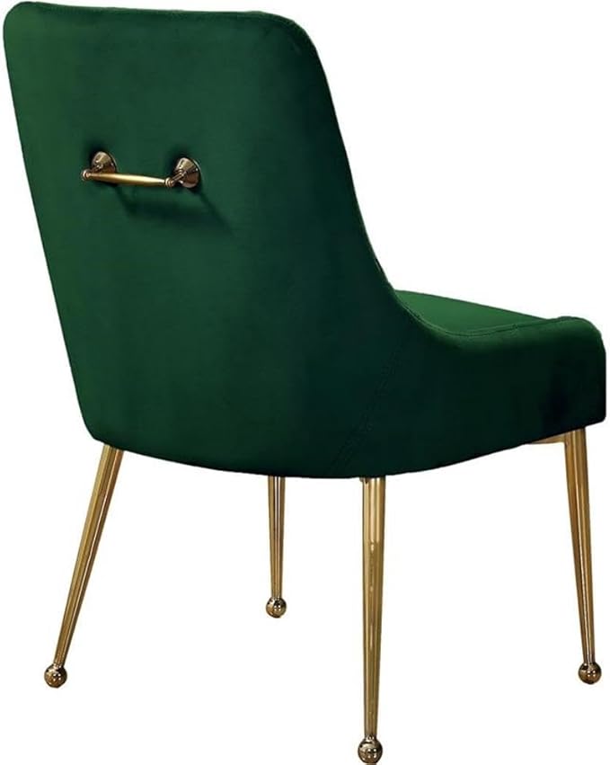 Meridian Furniture Owen Collection Modern | Contemporary Velvet Upholstered Dining Chair with Polished Gold Legs, Set of 2, 24" W x 21" D x 34.5" H, Green