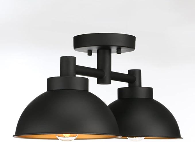 Pathson 2 Lights Ceiling Light Fixtures, Semi-Flush Mounted Vintage Ceiling Lighting Lamp with Metal Shade for Living Room Hallway Loft Kitchen Bathroom Close to Ceiling