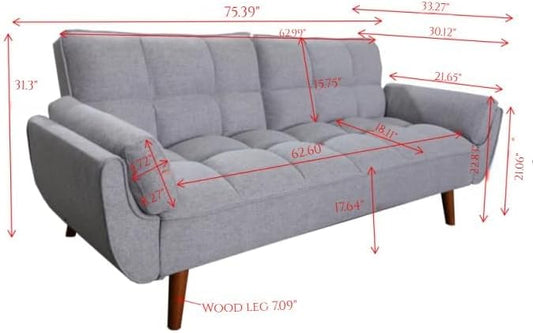 Convertible Futon Sofa Bed, Modern Futon Couch with 2 Pillows, Small Futons Couch with Adjustable Armrest & Backrest, Loveseat Sofa Bed for Living Room, Bedroom, Gray