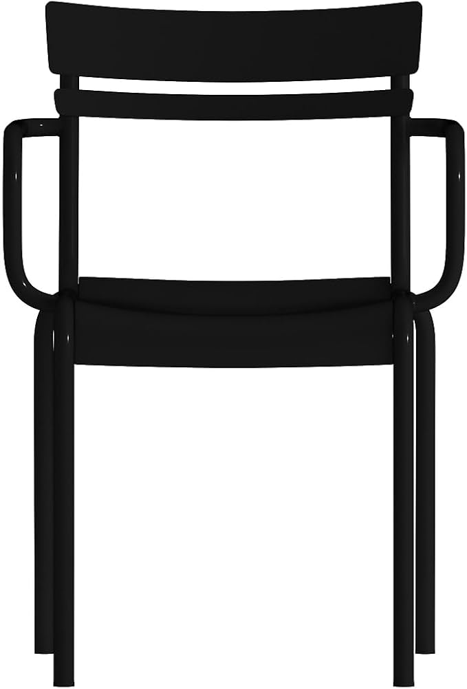 Flash Furniture Nash Commercial Grade Steel Stack Chair, Indoor-Outdoor Arm Chair with 2 Slat Back, Set of 2, Black