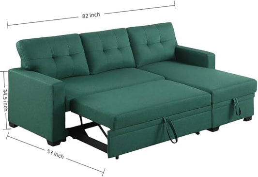 Pull Out Couch, L Shaped Sectional Couch with Pull Out Bed, Convertible Sofa Bed with Storage Chaise, Twin Size Sleeper Sofa, Sofa Bed Couch, Sleeper Sofa with Storage, Green