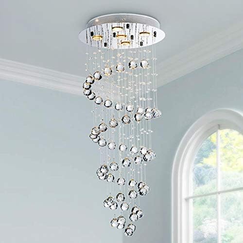 Saint Mossi 5-Lights Modern Raindrop Chandelier, Modern Crystal Height Light Fixture for Foyer, K9 Crystal Tall Chandeliers for Dining Room, Living Room, Chrome Finish Canopy