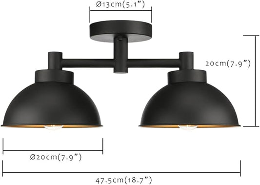 Pathson 2 Lights Ceiling Light Fixtures, Semi-Flush Mounted Vintage Ceiling Lighting Lamp with Metal Shade for Living Room Hallway Loft Kitchen Bathroom Close to Ceiling
