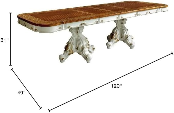 Acme Picardy Wood Double Pedestal Dining Table in Antique Pearl and Cherry Oak