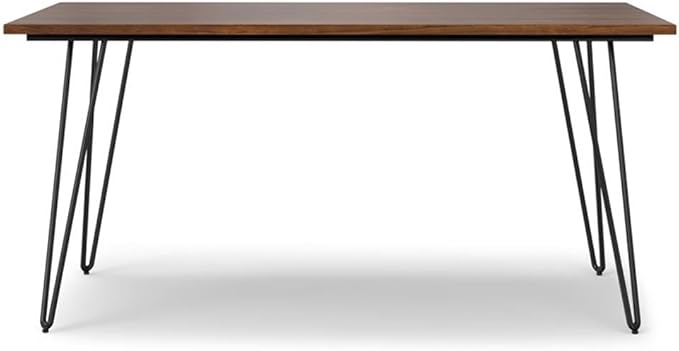 SIMPLIHOME Hunter Dining Table - 66 inch Wide Solid Wood Walnut Veneer Table, Modern Industrial Style for Dining Room or Kitchen with Black Powder-Coated Iron Legs and Hairpin Legs, Seats 6