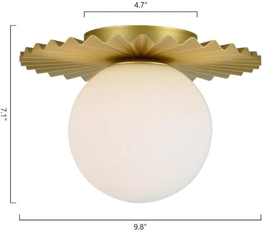 1-Light Milk Glass Pendant Light, 9.8" Sputnik Bubble Glass Chandelier Light Fixture, G9 Hand Blown Semi Flush Mount Ceiling Chandeliers Lighting for Dining Room, Living Room (Gold-1, 1-Light C)