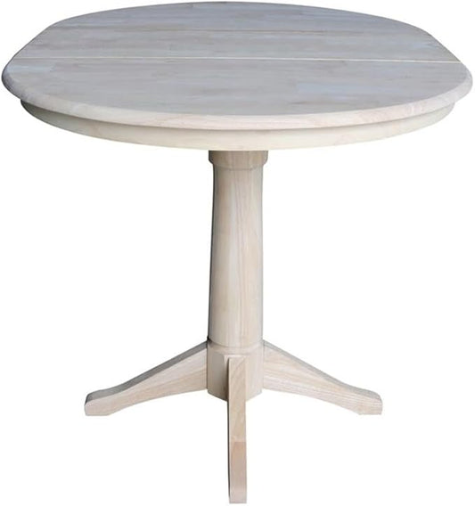 International Concepts 36" Round Top Pedestal Table with 12" Leaf-34.9" H-Dining or Counter Height, Unfinished