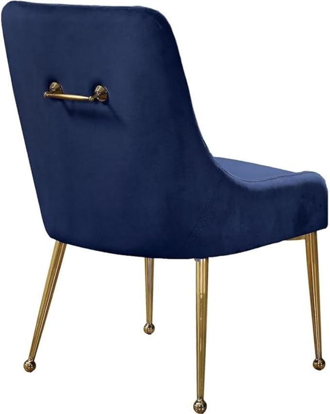 Meridian Furniture Owen Collection Modern | Contemporary Velvet Upholstered Dining Chair with Polished Gold Legs, Set of 2, 24" W x 21" D x 34.5" H, Navy