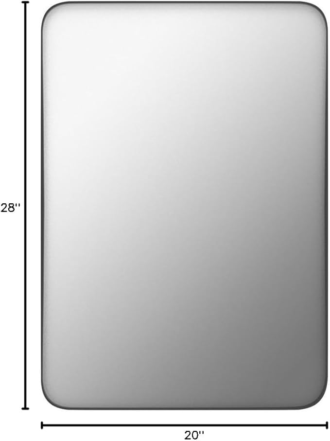 Manocorro Bathroom Mirror for Wall, 20 x 28 Inch Black Rectangular Mirror with Aluminum Alloy Frame, Rounded Corner Hanging Mirror Decor for Entryway, Bedroom, Living Room