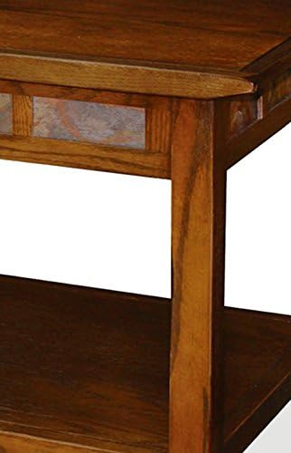 Leick Home Sibley Coffee Table, Solid Wood, Slate Tile Details, Bottom Display Shelf, Easy-Assembly, Living Room, Rustic Oak, 38 in x 20 in x 20.5 in, 10058