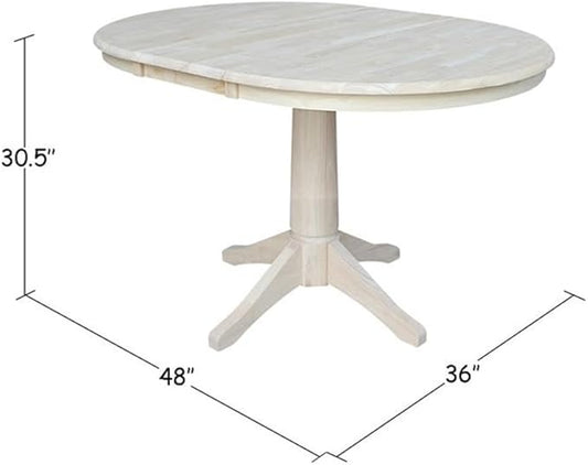 International Concepts 36" Round Top Pedestal Table with 12" Leaf-28.9" H-Dining Height, Unfinished