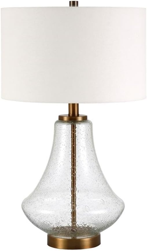Lagos 23" Tall Table Lamp with Fabric Shade in Seeded Glass/Brushed Brass/White