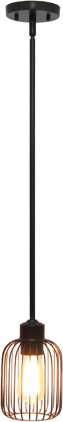 Elegant Designs PT1026-BLK 7" Industrial Farmhouse Metal Petite Adjustable Birdcage Hanging Ceiling Pendant, Black