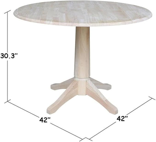IC INTERNATIONAL CONCEPTS 42" Round Solid Wood Dual Drop Leaf Pedestal Table - Unfinished