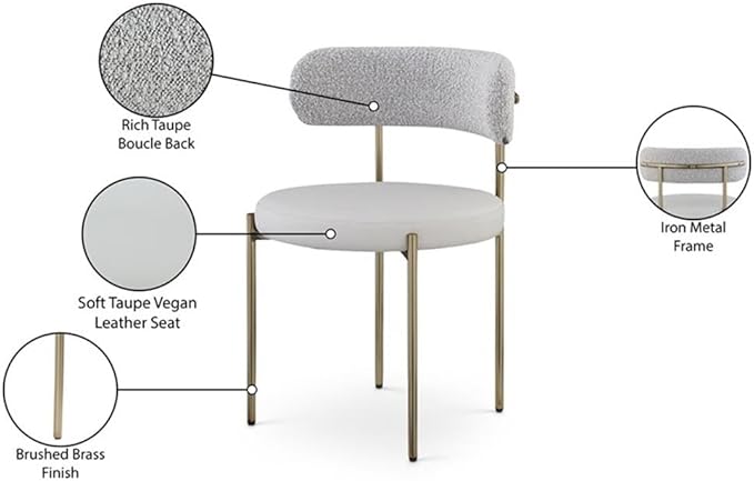 Meridian Furniture Beacon Taupe Vegan Leather and Boucle Dining Chair (Set of 2)