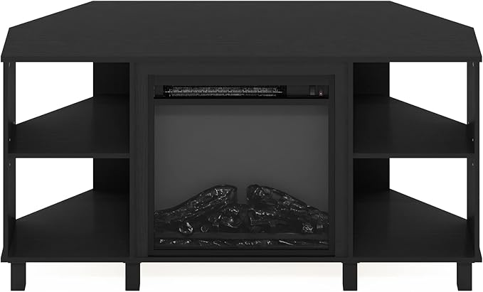 Furinno Jensen Corner Fireplace TV Stand with 4 Open Compartments for TV up to 55 Inches, Americano