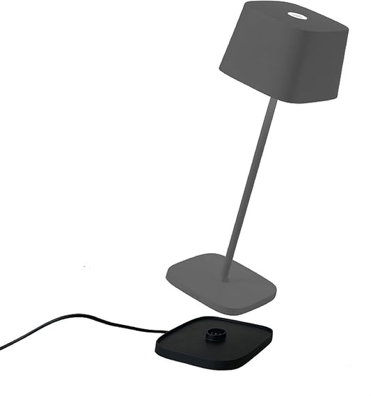 Zafferano, Ofelia Pro Lamp, Rechargeable Cordless Table Lamp with Touch Controls, Suitable for Indoor and Outdoor, Dimmer, 2700-3000 K, Height 12 Inches, Dark Grey Color