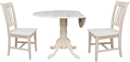 International Concepts 42" Dual Drop Leaf 2 San Remo Chairs Dining Table, Unfinished