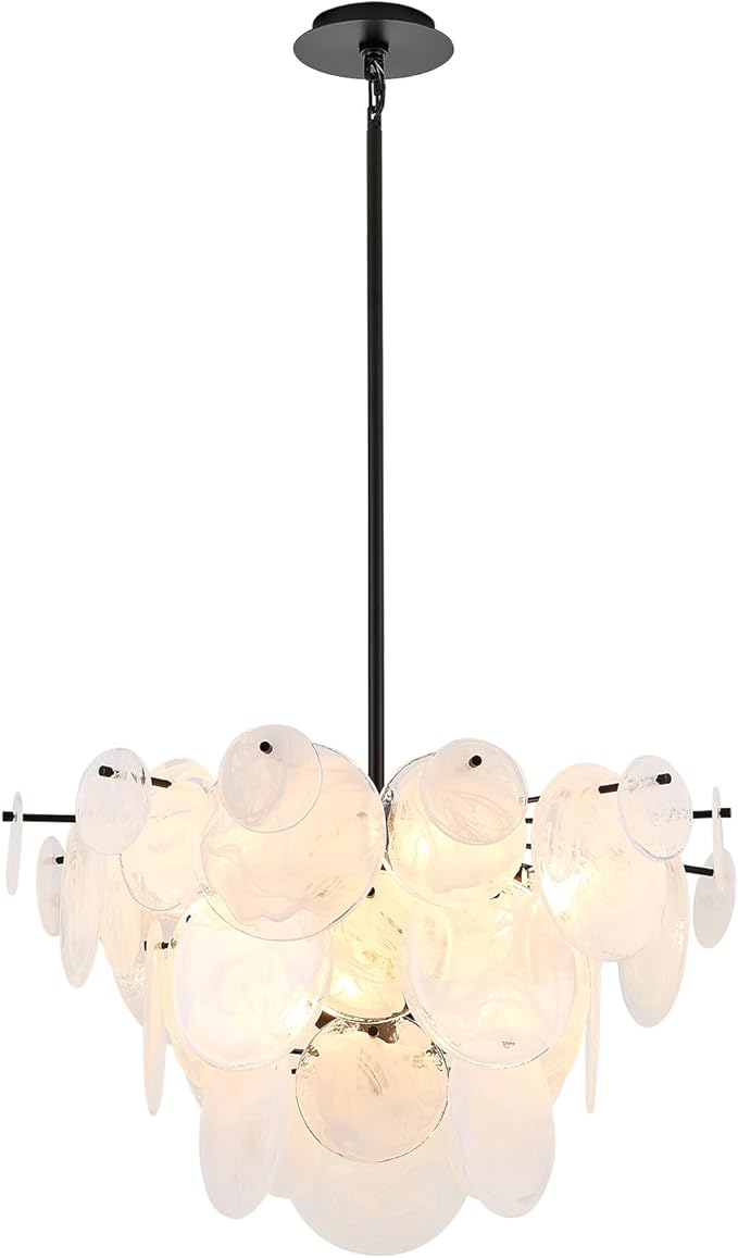 Dia 28 Inch, Modern Glass Chandeliers for Bedroom, Black Dining Room Light Fixture, Large Vintage Pendant Chandelier for Living Room Entryway Foyer