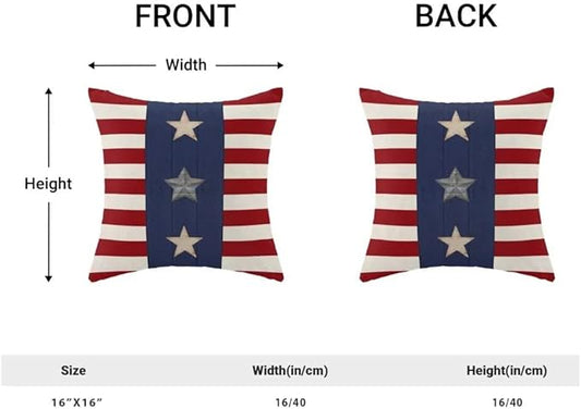 BETGINY 4th of July Pillow Covers 16x16 Set of 2, American Flag Stars and Stripes Freedom Throw Pillow Covers Linen Farmhouse Liberty Patriotic Independence Day for Couch Sofa Home Outdoor Decor