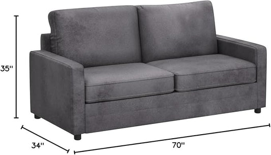 Container Furniture Direct Rosina Convertible Sleeper Sofa with Innerspring Mattress and Durable Metal Frame, 500 lb Capacity, Mid-Century Velvet Pull Out Couch Bed, 70" Wide, Full Size, Fossil Grey