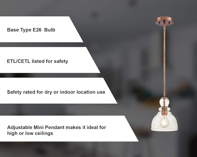 Ciata Lighting 1-Light Indoor Adjustable Mini Pendant - Washed Copper Indoor Pendant (2 Pack)