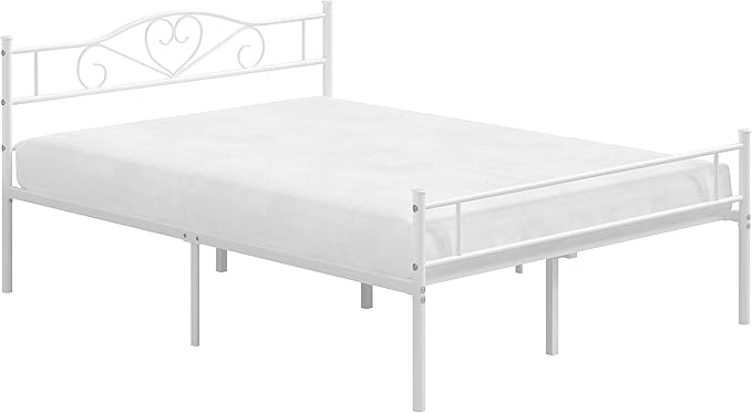 VECELO Full Size Metal Platform Bed Frame with Headboard and Footboard, Heavy Duty Mattress Foundation with Steel Slats Support, No Box Spring Needed, White