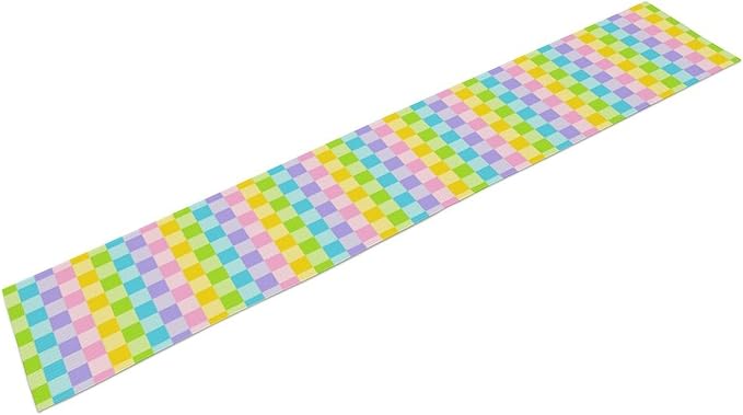 Boho Hippie Table Runner Rainbow Geometric Square Table Runner Retro Country Dinner Runner for Living Room Kitchen Party Holiday Dinner Home Decor Yellow Pink Blue 13x108in