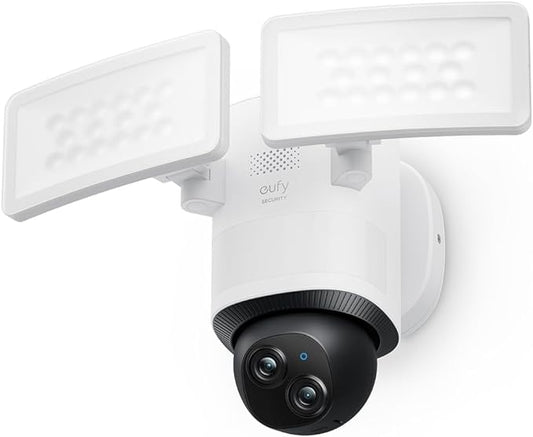 eufy Security Floodlight Camera E340 Wired, 360° Pan and Tilt Indoor Cam S350, Dual Cameras, 4K UHD Resolution Security Camera with 8× Zoom and 360° PTZ