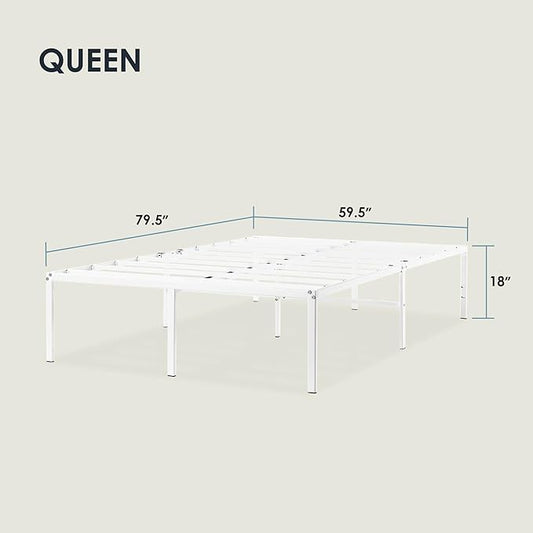 Best Price Mattress 18 Inch Metal Platform Bed Frame, Heavy Duty Steel Slats, White, Queen